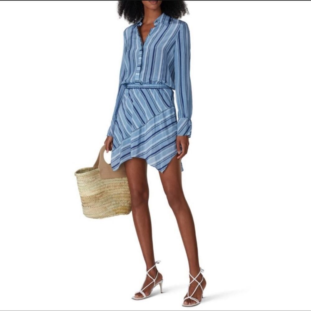 Ramy Brook Blue A-Line Striped Shirtdress Silk Size XS